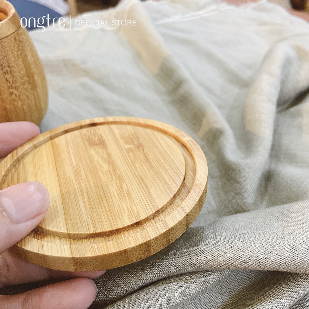 Bộ cốc Tre ONGTRE có quai và Lót ly uống Trà, Cà phê cao cấp, sang trọng