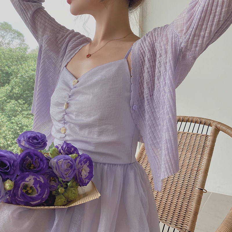「HOME5」 Áo khoác cardigan dệt kim chống nắng thời trang mùa hè