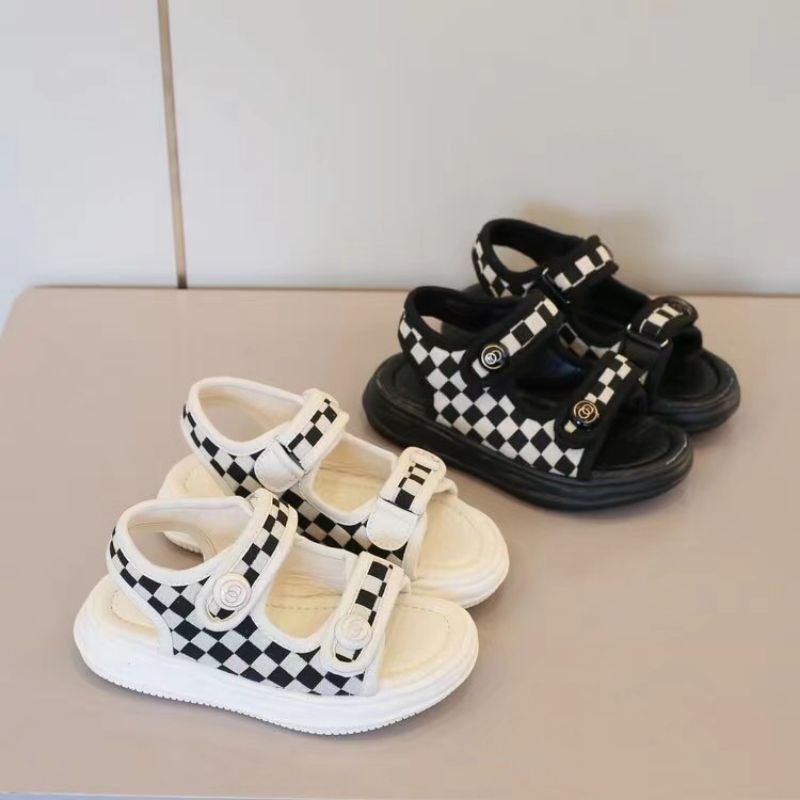 Sandal, dép quai hậu vải caro, đế nhẹ cho bé