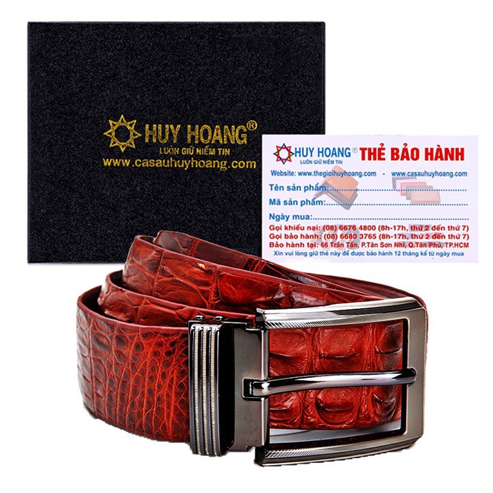 Thắt lưng nam da cá sấu gai lưng đầu kim bản lớn màu nâu đỏ HF4711