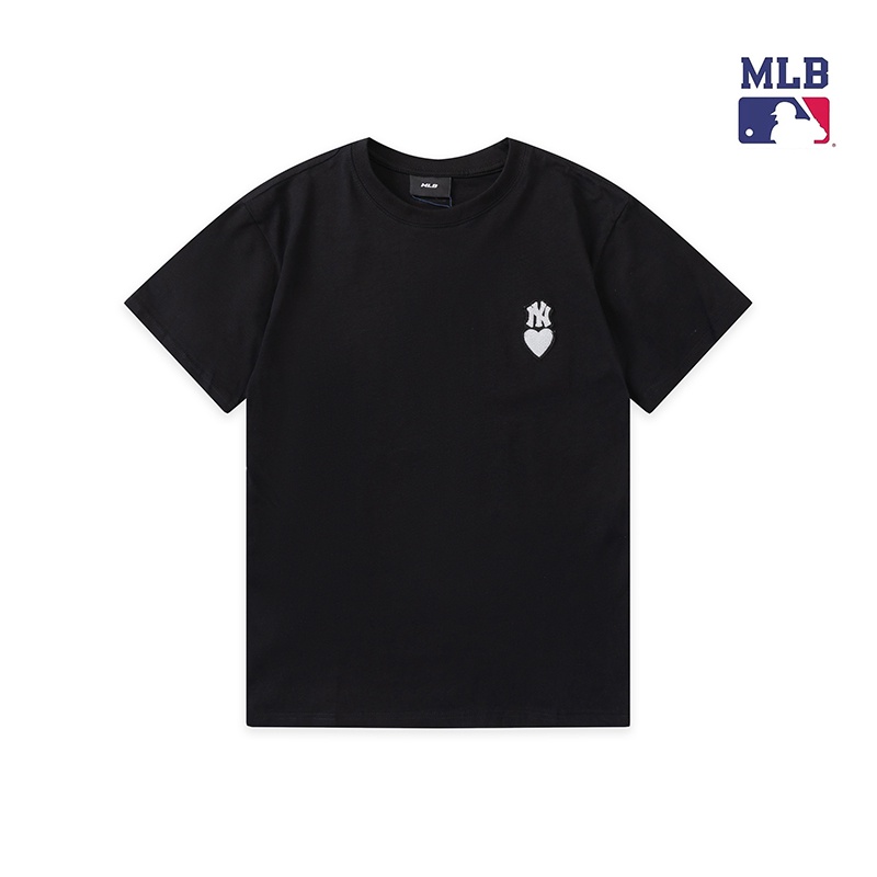 ❤❀  ❤ Áo Thun Cotton Tay Ngắn Màu Trơn Thêu Chữ MLB NY Hearts Đơn Giản Thời Trang Cho Cặp Đôi