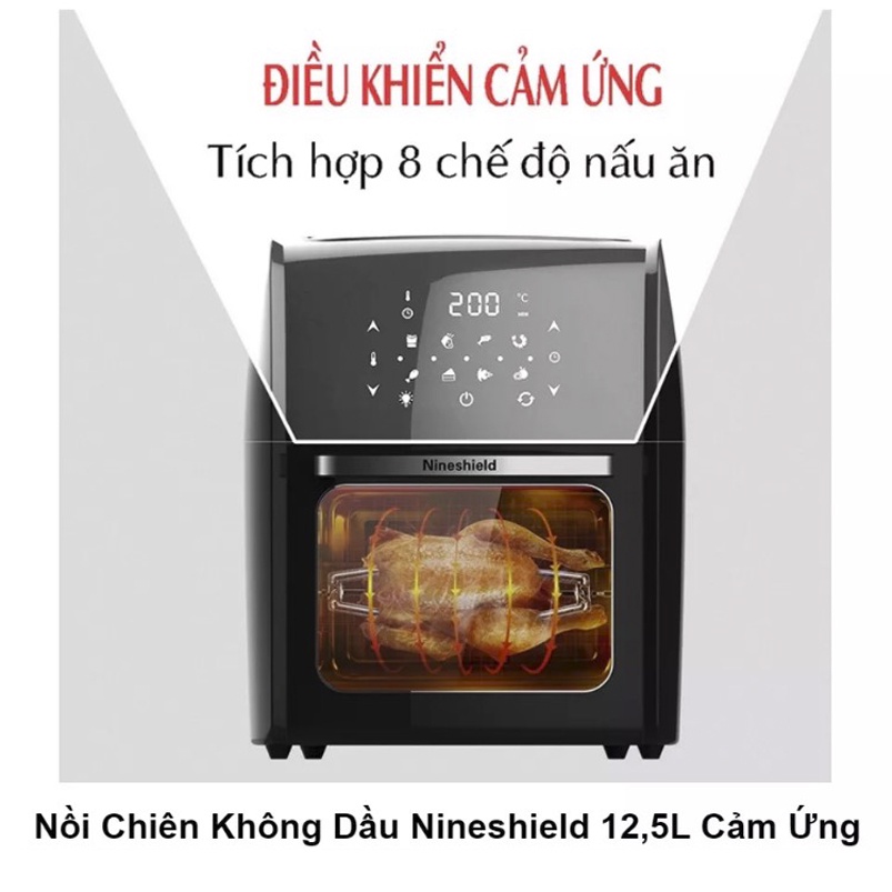 Nồi chiên không dầu Nineshield 12.5L KB-1200 , Thế hệ mới nhất 2022 , Điều khiển hoàn toàn bằng cảm ứng - Bảo Hành 1 Năm