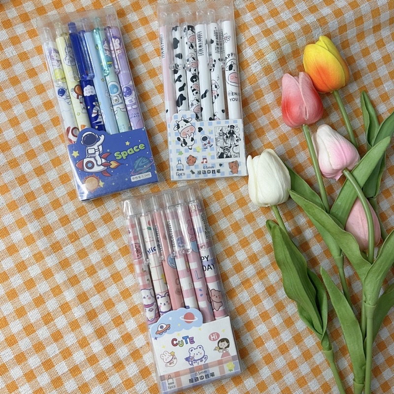 Set 6 búi bi mực đen hình dễ thương