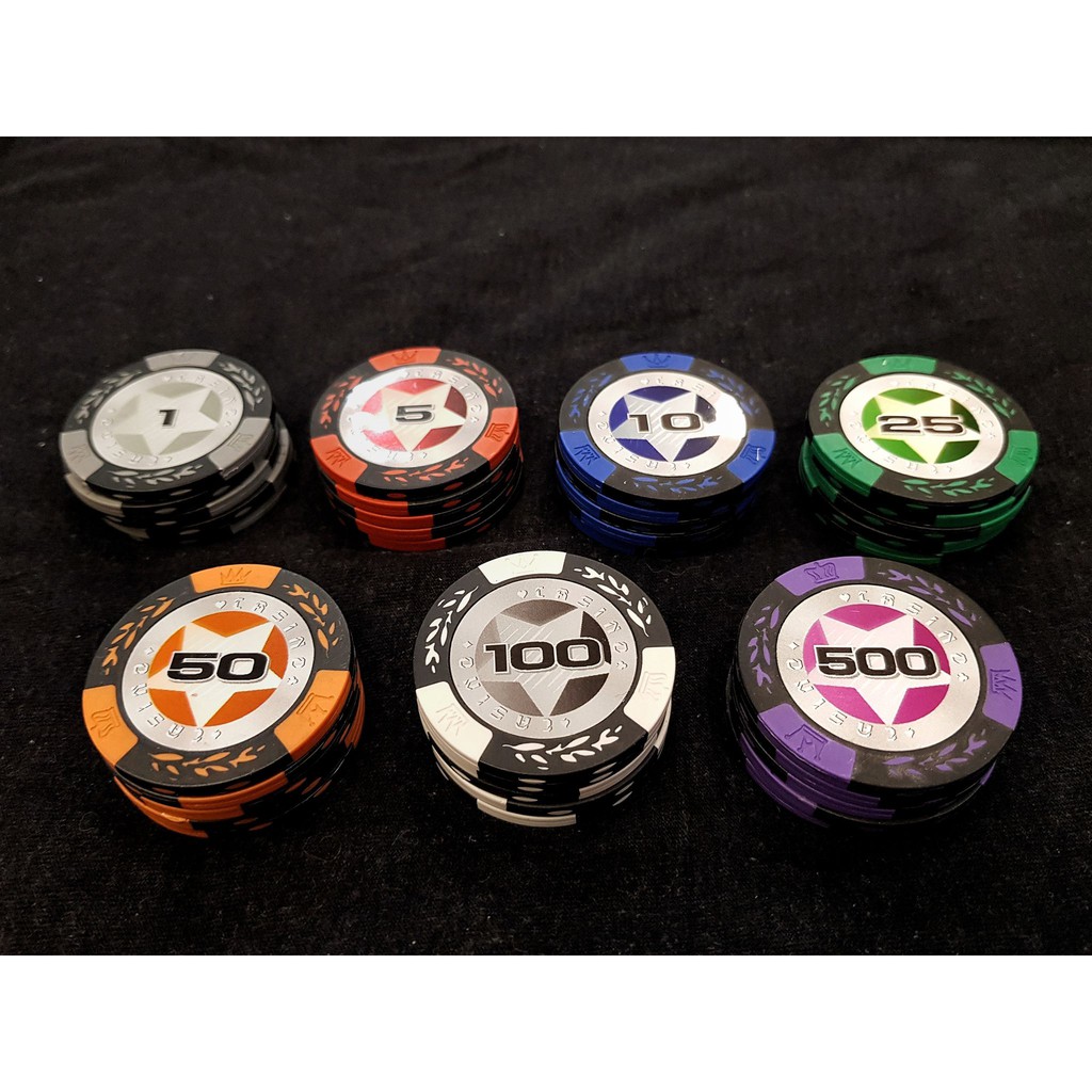 [CÓ BÀI NHỰA] Bộ vali 500 Chip Poker có số Tự chọn mệnh giá phỉnh Poker Ngôi Sao CASINO xèng, xu chơi Poker lõi thép