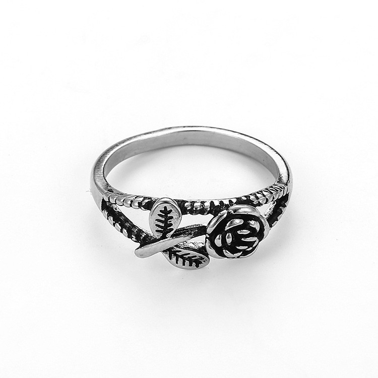 Nhẫn mạ bạc cách điệu hình hoa hồng phong cách cổ điển