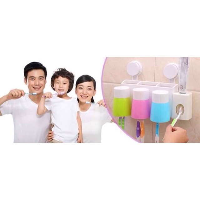 Nhả kem đánh răng kèm 3 cốc- bộ nặn kem đánh răng tự động hút chân không