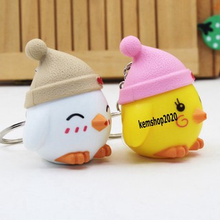 [GÀ] Móc Khóa Hình Gà Con Đội Mũ với Đèn Led Phát Sáng, Phát Âm Thanh Độc Đáo-Móc khóa phát sáng gà con