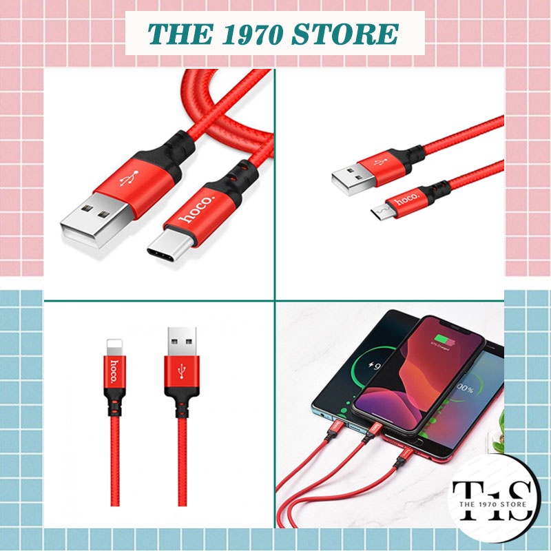 Cáp sạc nhanh Hoco X14 bọc dù siêu bền,kết nối USB to Lightning,Type - C, Micro USB - Hàng chính hãng bảo hành 12 tháng