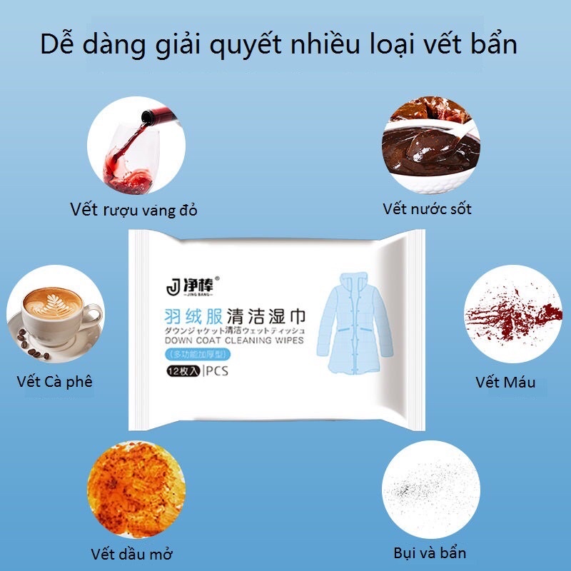 Túi 12 Khăn Ướt Lau Vết Bẩn Áo Khoắc, Giày, Túi Xách