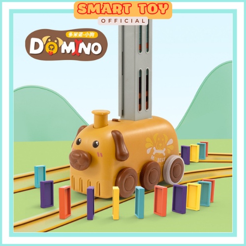 Đồ chơi xe xếp hình Domino tự động, xe con vật thả Domino chạy pin, phát nhạc, sáng đèn cho bé