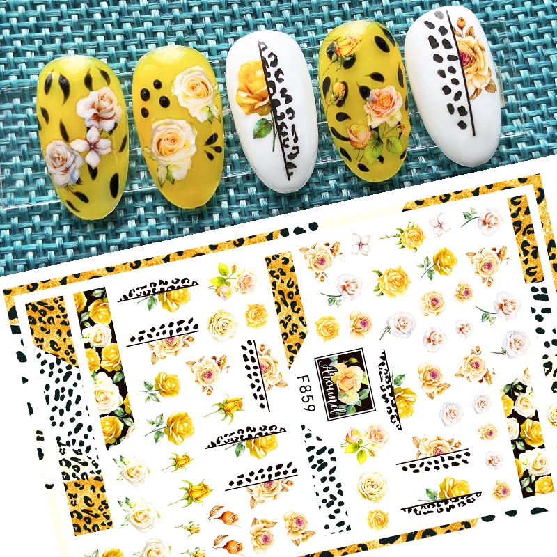 Hình Dán Móng Tay Phong Cách Mới Mùa Xuân Hoa Hồng Đỏ Xanh Lam Tươi Mới