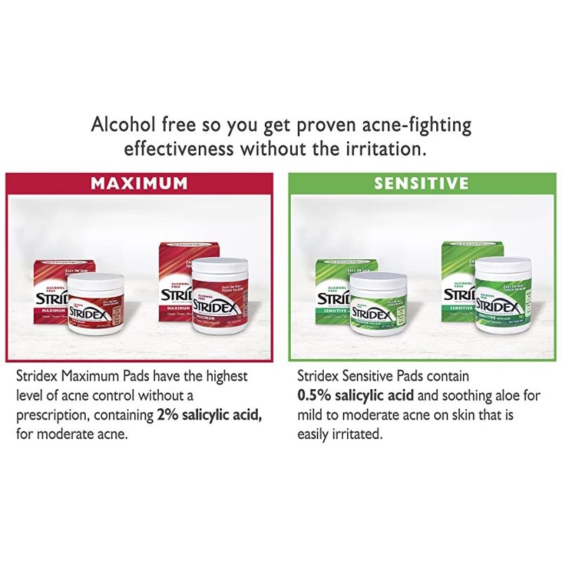 Stridex Anti-Acne Wipes Salicylic Acid 0,5% / 2%  BHA làm giảm mụn đầu đen