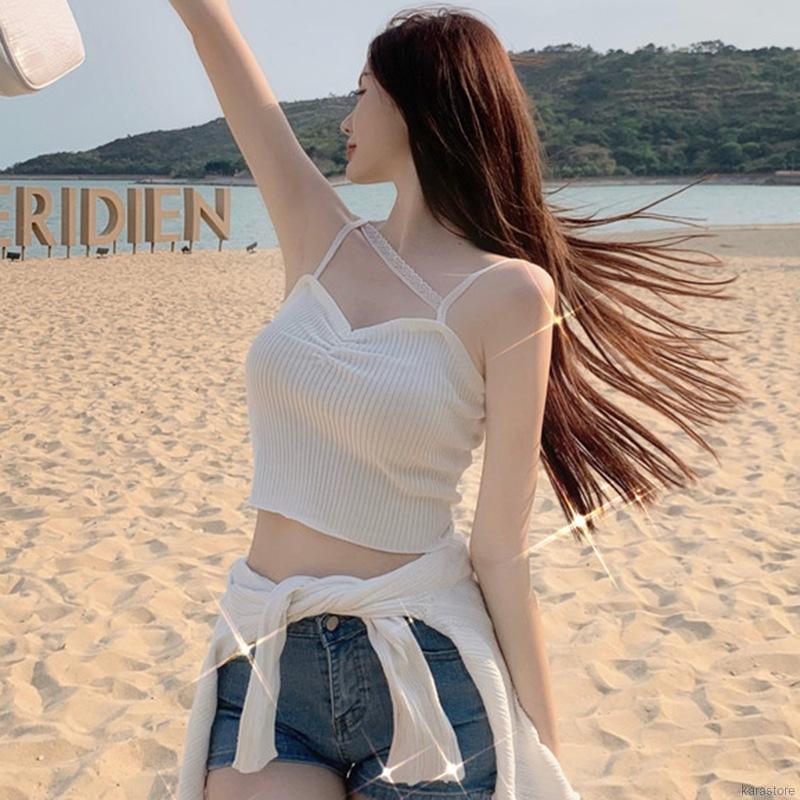 Áo Hai Dây Dệt Kim Cổ Chữ V Phối Ren Thời Trang Dành Cho Nữ | BigBuy360 - bigbuy360.vn