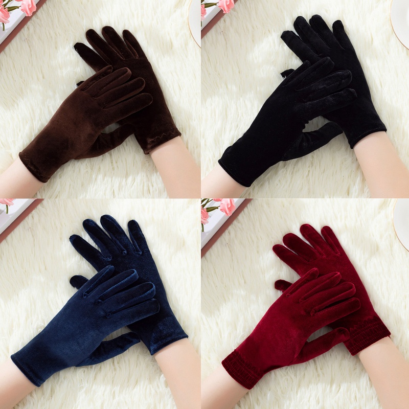 Găng Tay Nhung Ngắn Co Giãn Thời Trang Mùa Đông Cho Nữ