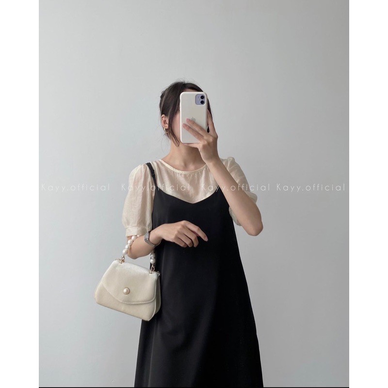 Set yếm vintage gồm áo voan và váy dây cực xinh