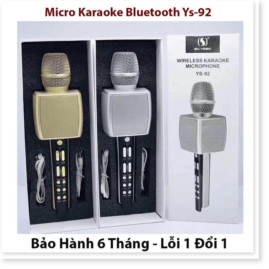MICRO BLUETOOTH KARAOKE YS92 HỖ TRỢ GHI ÂM DÙNG HÁT TẠI NHÀ LIVETREAM - BẢO HÀNH 1 ĐỔI 1