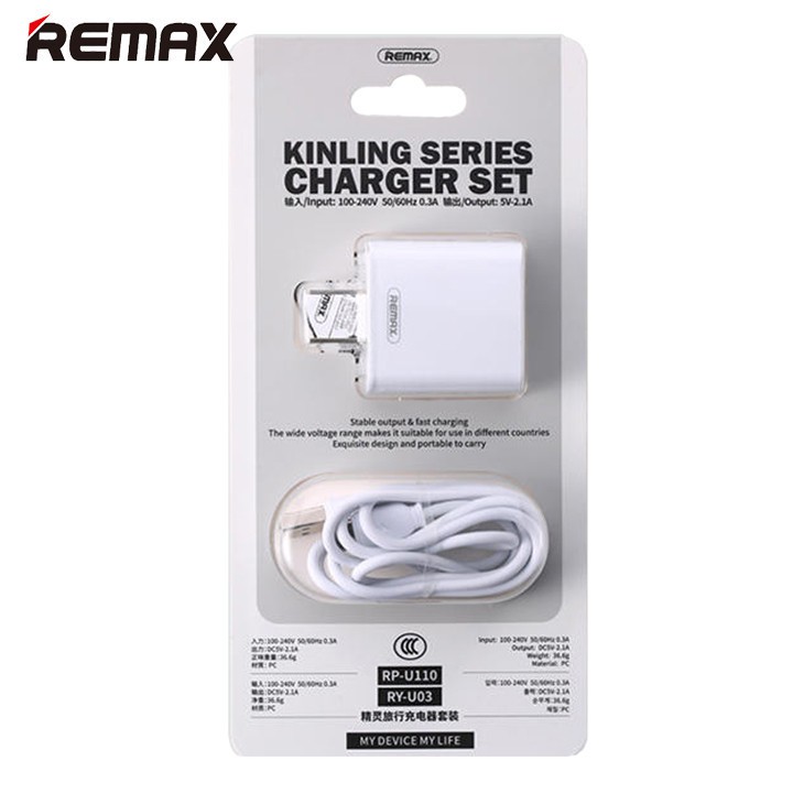 Củ Sạc 2.1A Cáp Sạc 1m Remax RPU110Hàng Chính Hãng