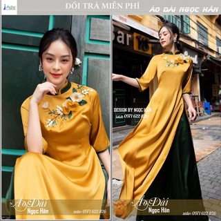 Áo dài nữ tay lỡ cổ cao in kết thủ công a45