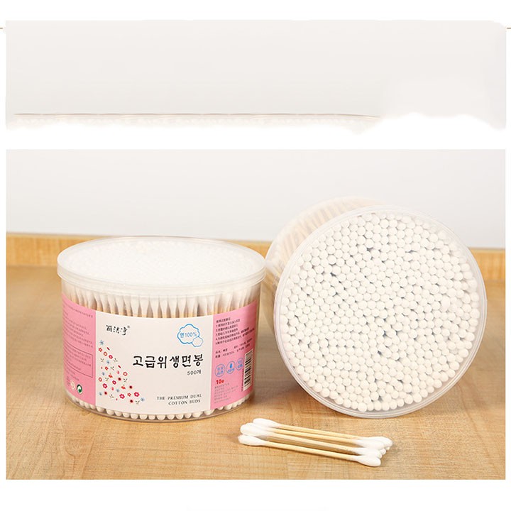 Hộp 500 tăm bông ngoáy tai Hàn Quốc 2 đầu tròn tiện dụng cotton 100% Thân Gỗ youngcityshop 30.000