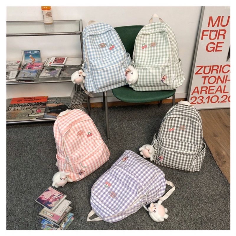 Balo học sinh caro sọc tặng kèm stiker ngẫu nhiên