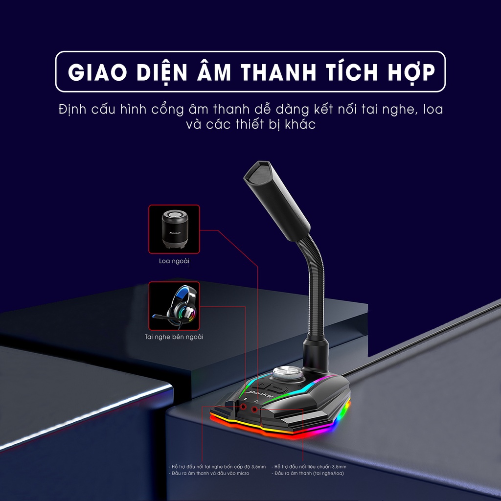 Micro thu âm để bàn SIDOTECH M2 led rgb mic lọc âm chống ồn quay 360 độ cổ ngỗng livestream trò chuyện máy tính laptop