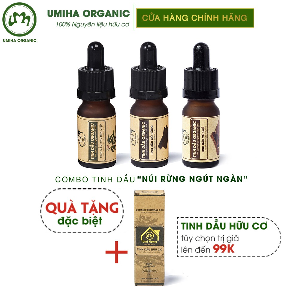 Combo Tinh Dầu UMIHA gồm - Gỗ Hồng, Khuynh Diệp, Vỏ Quế (10mlx3) - Hữu cơ nguyên chất