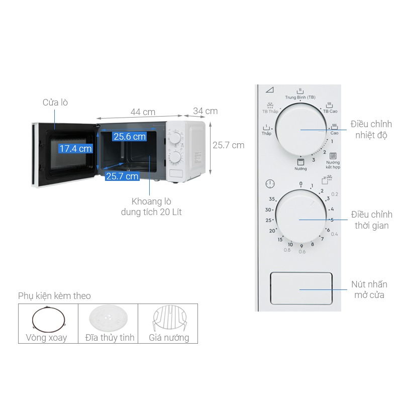 Lò vi sóng có nướng Electrolux EMG20K38GWP 20 lít - Smart House