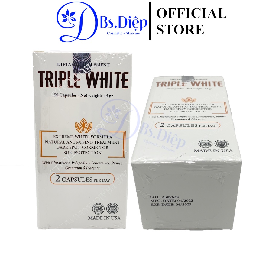 Viên uống Triple White chống nắng trắng da Glutathione 1200 mg (Hàng Mỹ) | BigBuy360 - bigbuy360.vn