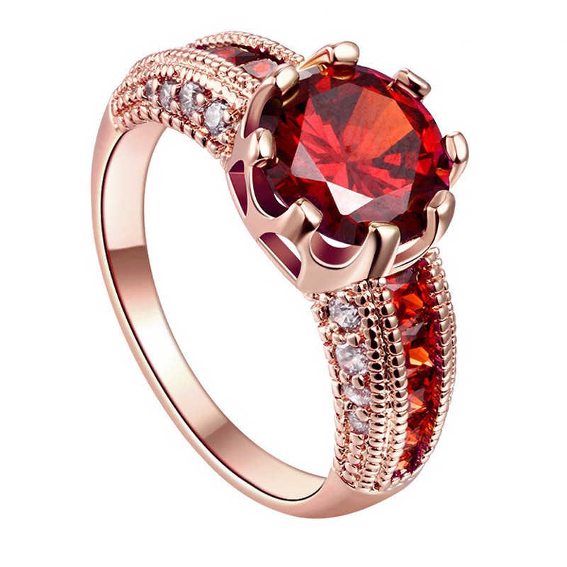 S925 Nhẫn đeo tay đính kim cương đỏ mạ vàng hồng 18K