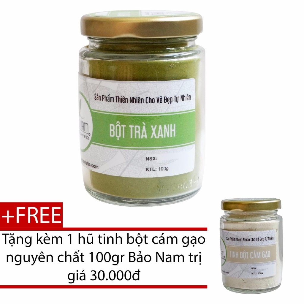 Bột Trà Xanh Nguyên Chất Bảo Lộc Bảo Nam 100g + Tặng Bột Cám Gạo Nguyên Chất 100g