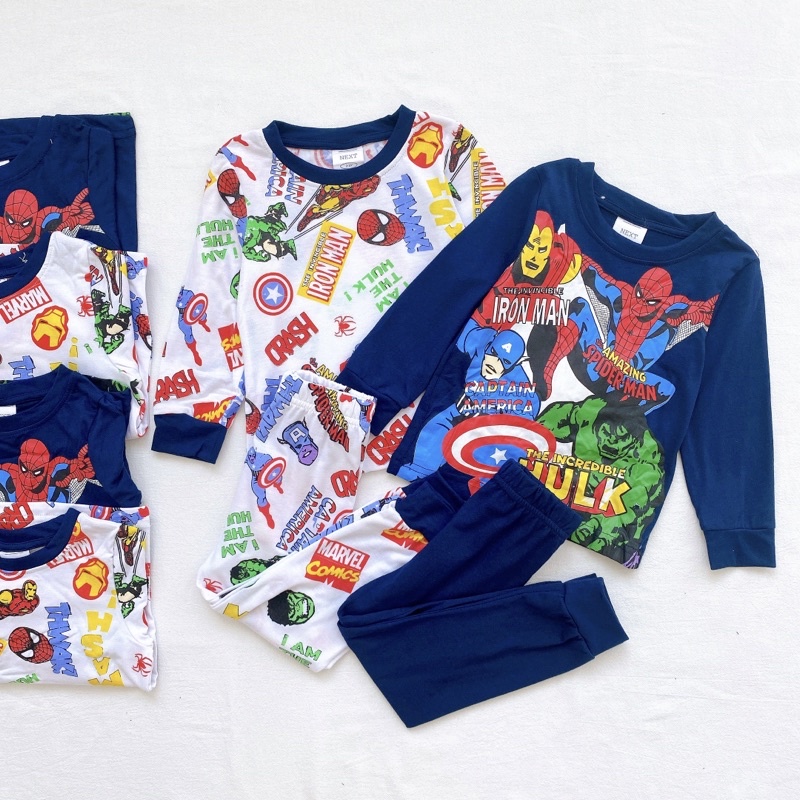 Set 2 bộ cotton dài tay cho bé trai hoạ tiết marvel tím than trắng cho bé từ 10-24 cân