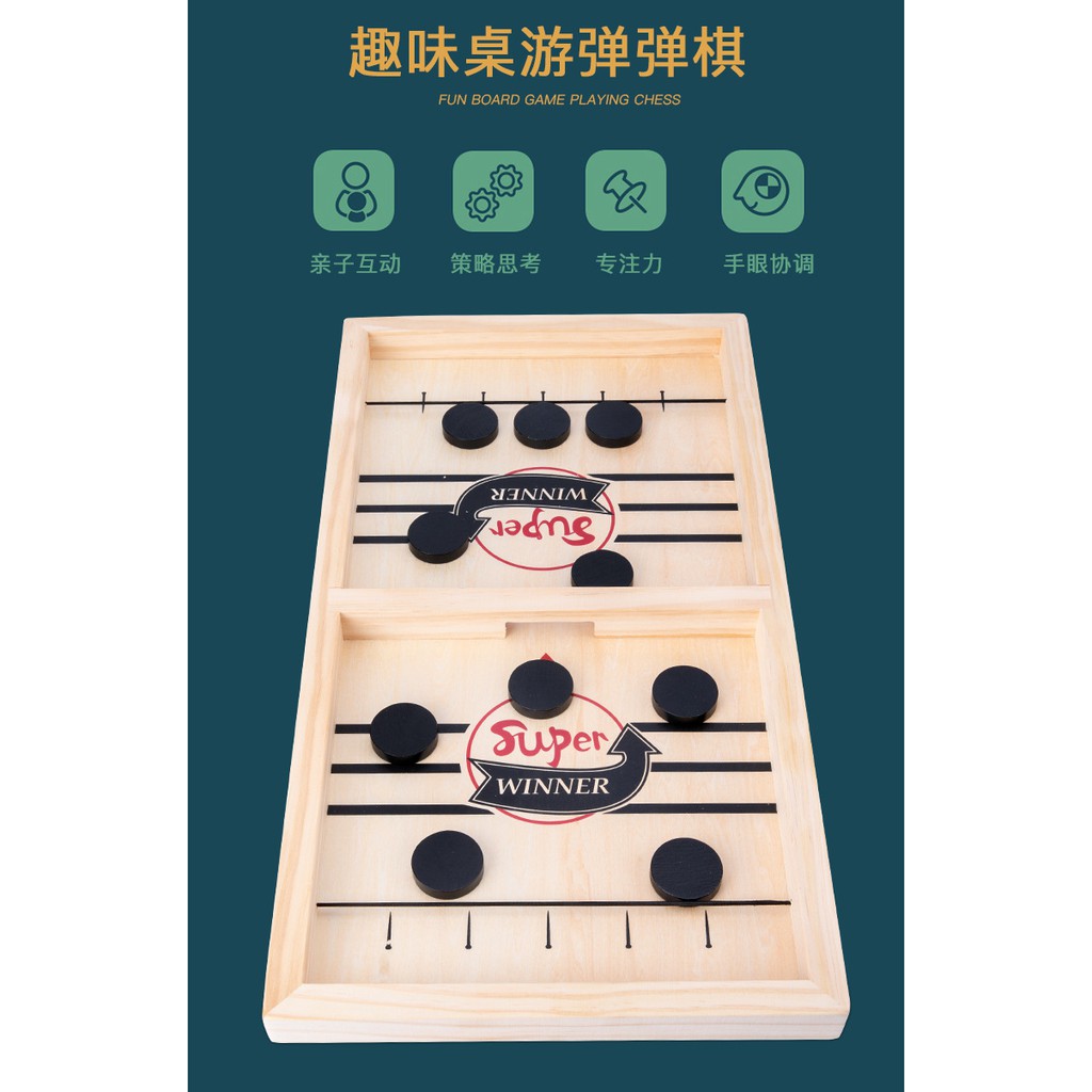 Bộ Cờ Búng Bàn Đấu Ice Hockey Bằng Gỗ Foosball Winner, Sling Puck - Bắn Bi Gỗ Xuyên Lỗ