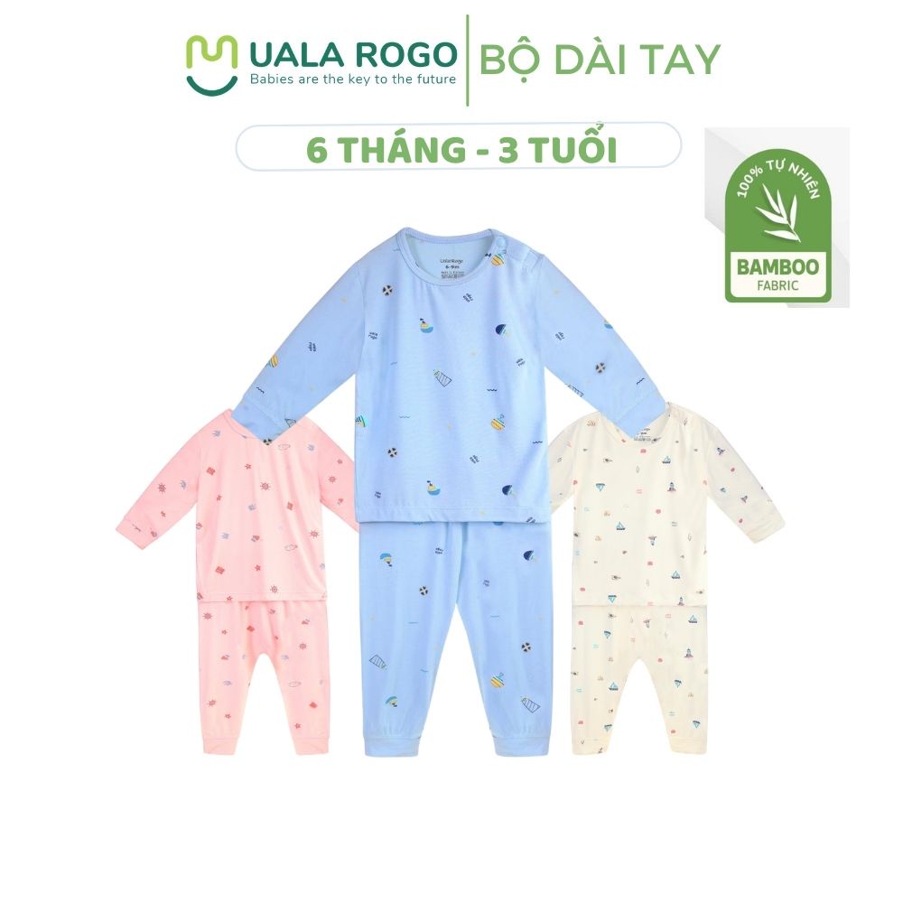 Bộ QA Uala Rogo dài tay vải sợi tre mềm mịn cao cấp cho bé trai bé gái (9-36m) UR 2023