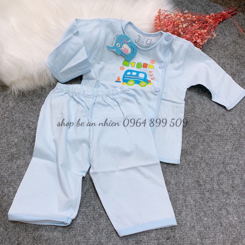 Bộ tay dài jou màu cho bé 3-9kg-Vải cotton 100%