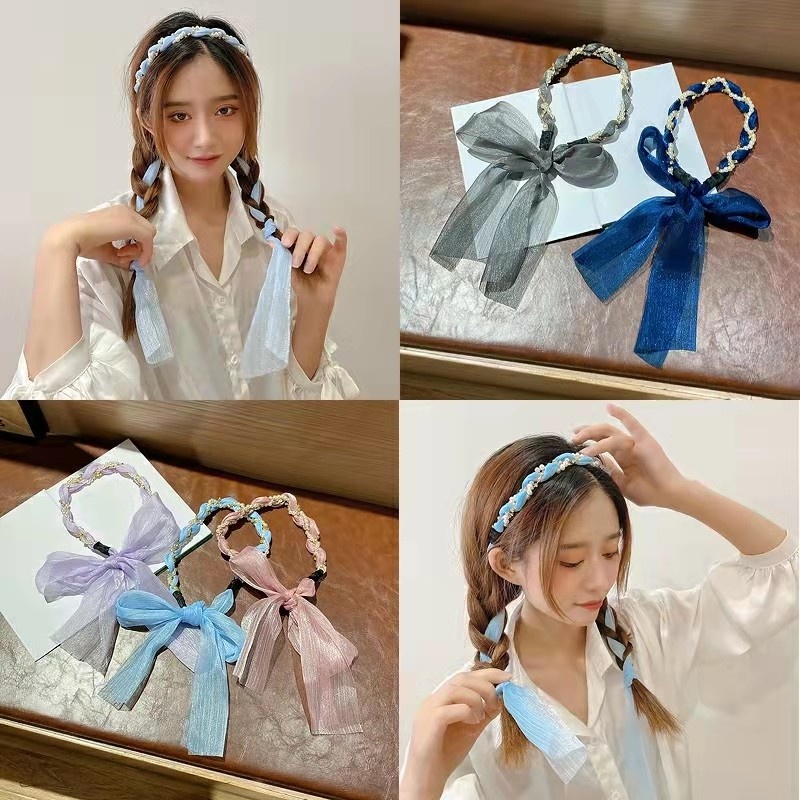 Băng Đô Cài Tóc Đính Nơ Ruy Băng Xinh Xắn Cho Nữ
