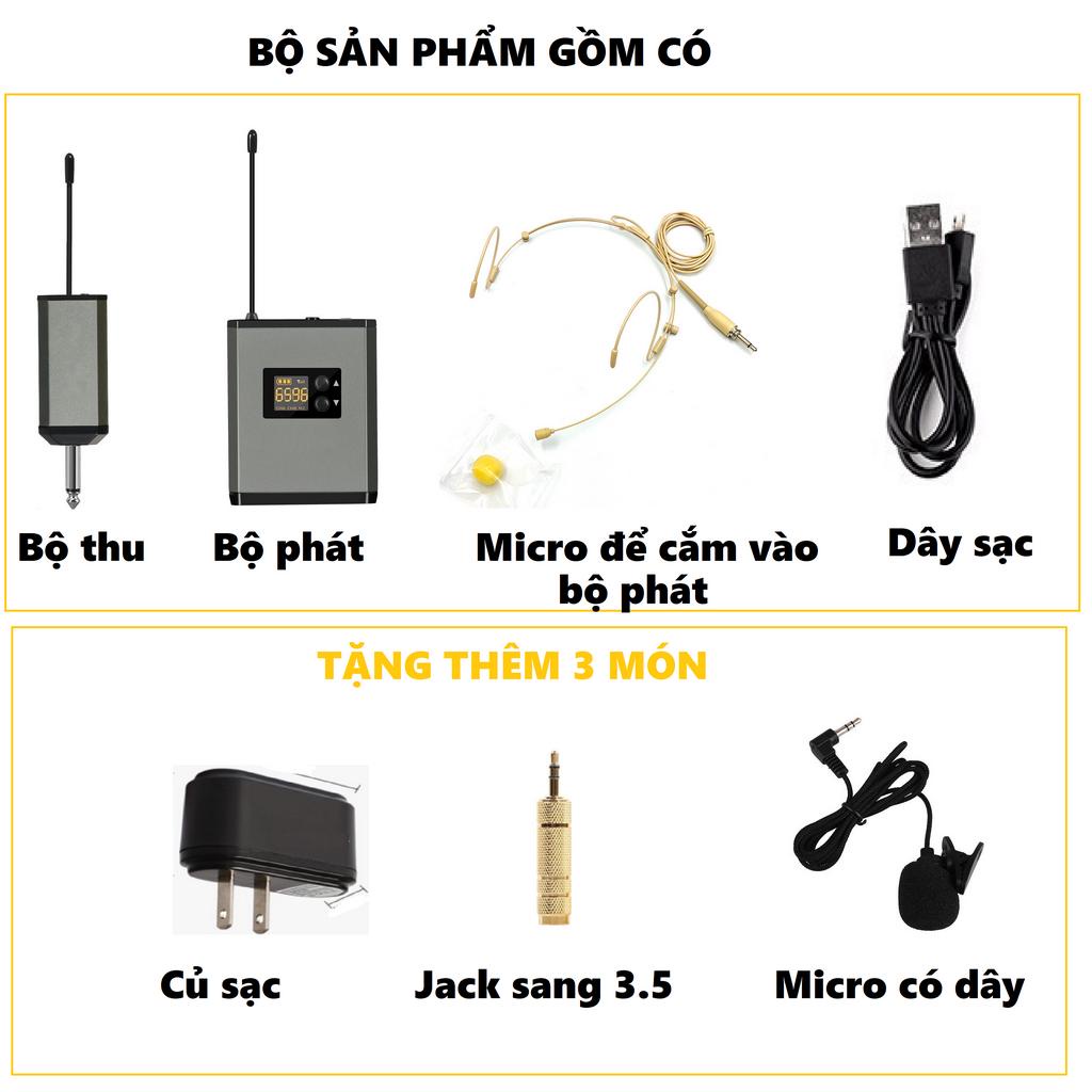 Micro không dây đeo tai hạt gạo màu da dùng pin sạc, sóng UHF