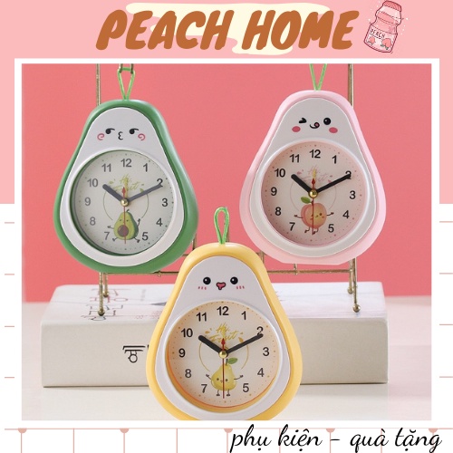 Đồng Hồ Báo Thức Để Bàn Hình Trái Bơ Chuông Kêu To Dễ Thương Đồng Hồ Mini Cute Có Dây Treo Decor Bàn Học