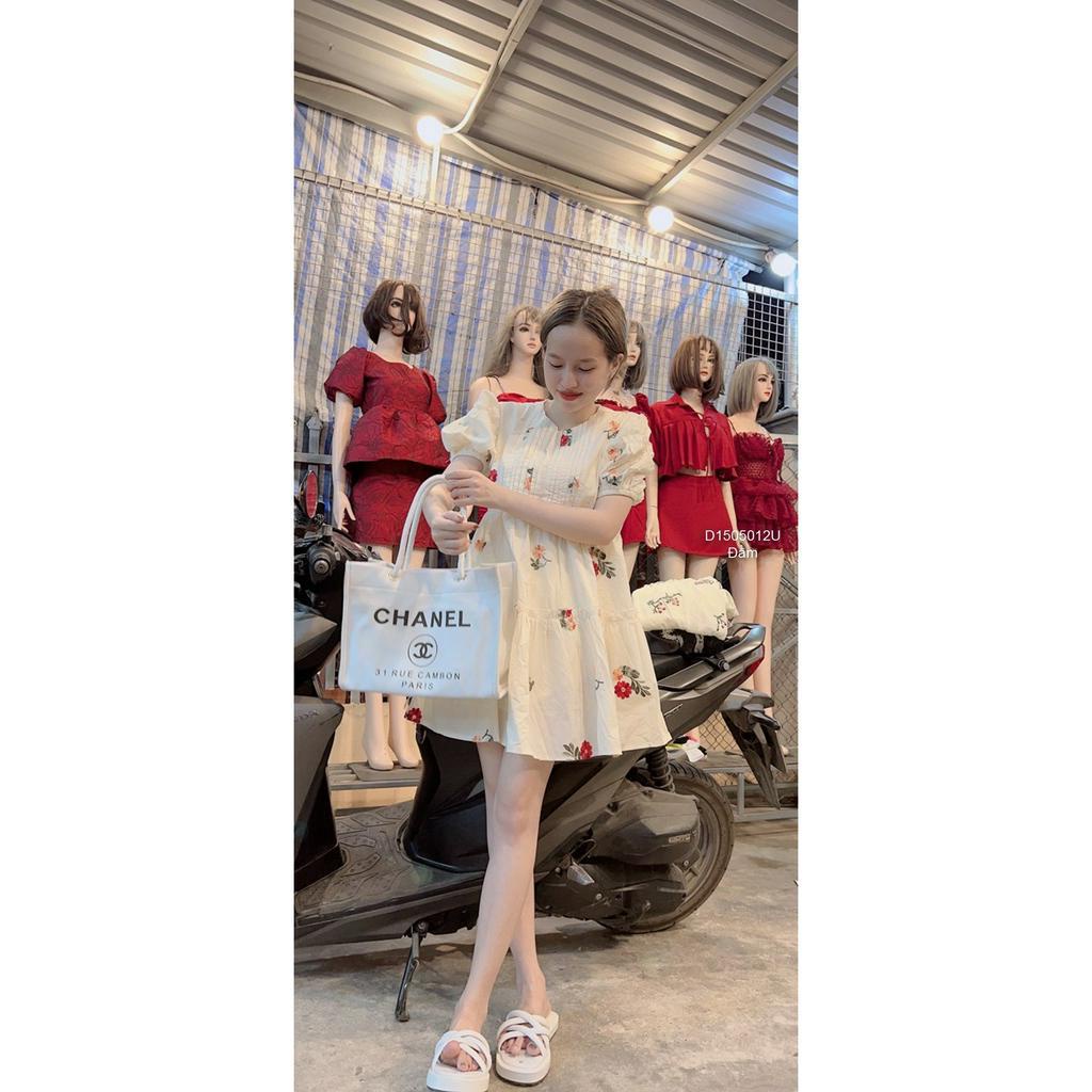Đầm kiểu xô dáng suông babydoll họa tiết thêu hoa tay phồng!