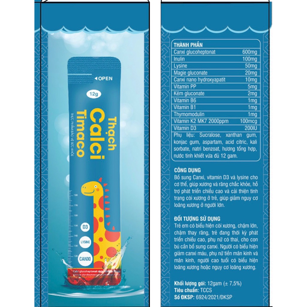 Thạch calci - Bổ sung canxi, vitamin D3 hỗ trợ trẻ phát triển chiều cao, giúp xương chắc khỏe - Hộp 20 gói