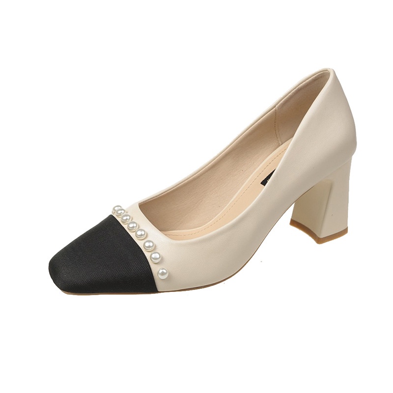 Giày cao gót IELGY mũi vuông đính ngọc trai màu sắc thời trang dành cho nữ