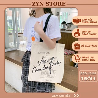 Túi tote chữ ký vải canvas mềm có khóa kéo
