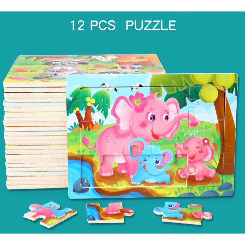 Combo 5 tranh xếp hình động vật 12 mảnh ghép - Smart Baby
