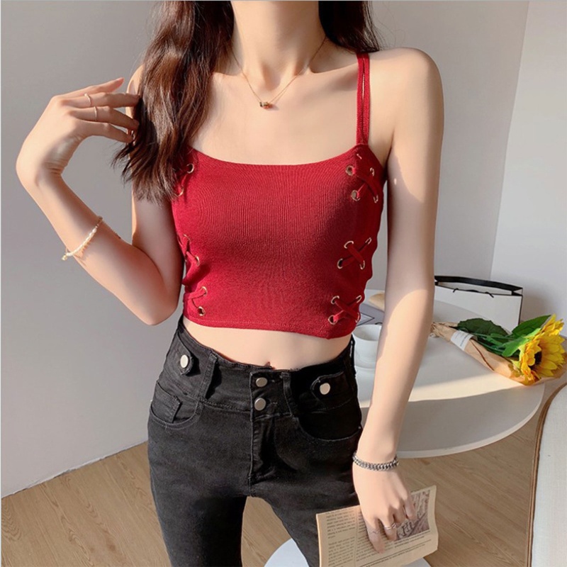 Áo Croptop Hai Dây Màu Trơn Cột Dây Thời Trang Quyến Rũ Cho Nữ