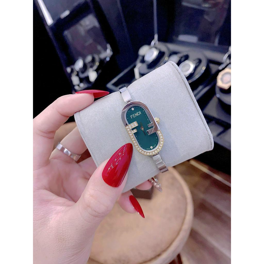 Đồng hồ nữ F€ndi O'Lock Vertical 14 x 28mm - Oval watch with FF logo, full box, Luxury diamond watch