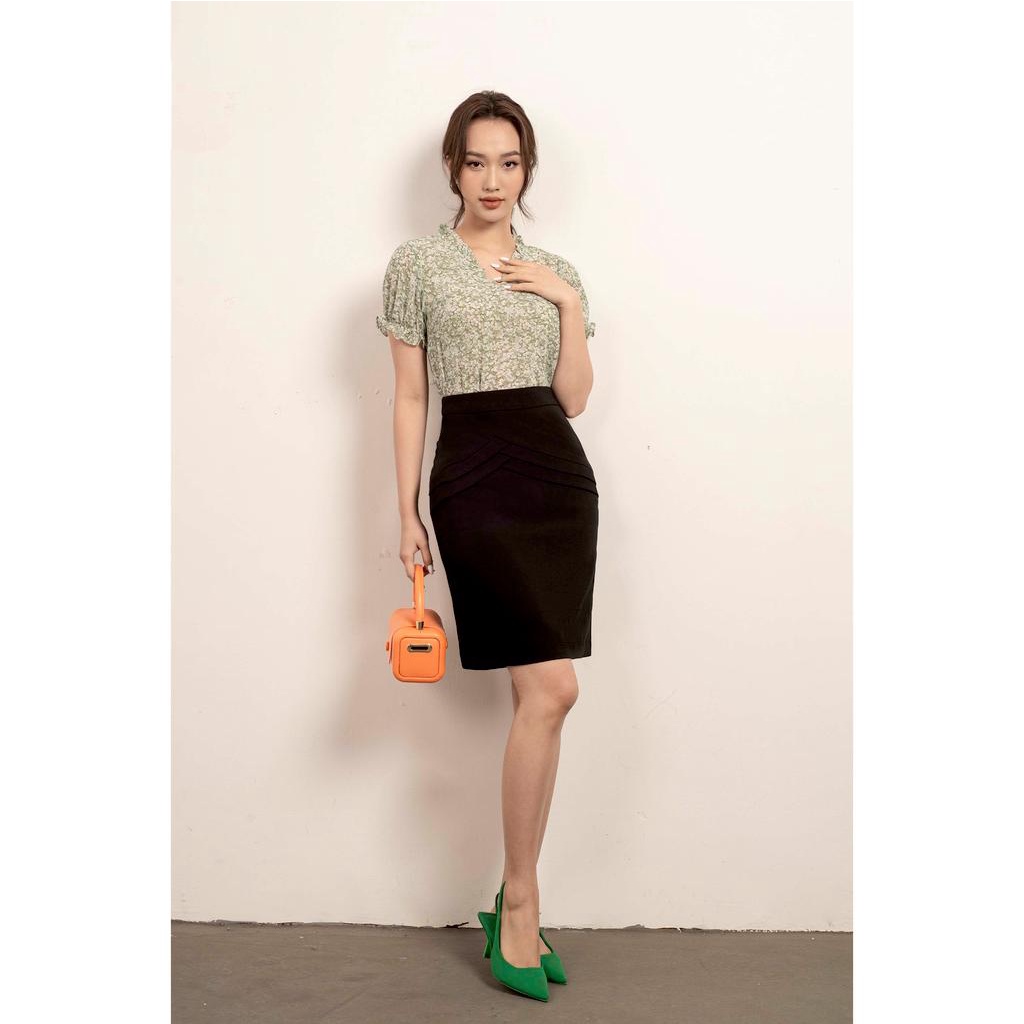 Áo sơ mi cổ V, cộc tay, viền áo đính bèo MMOutfit M-AO061221252