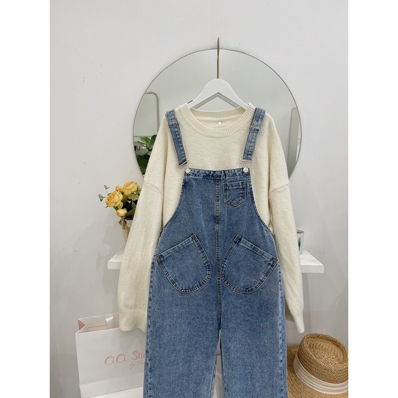 [Mã FADIRECT20 giảm 20K đơn 150K] Yếm jean baggy trơn 2 túi trước | BigBuy360 - bigbuy360.vn