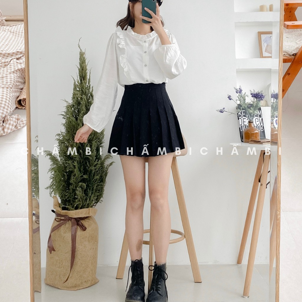 Áo Sơ Mi Đũi Cổ V Tay Bo Chun Bèo Ngực Cực Xinh Freesize - A.116