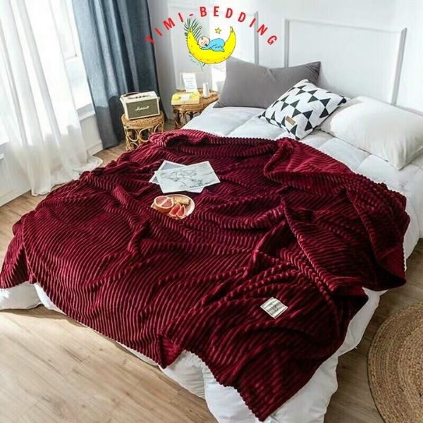 Chăn lông tuyết kẻ tăm cao cấp, nhập khẩu kích thước 2x2,3m – Mền lông tuyết - Timibedding