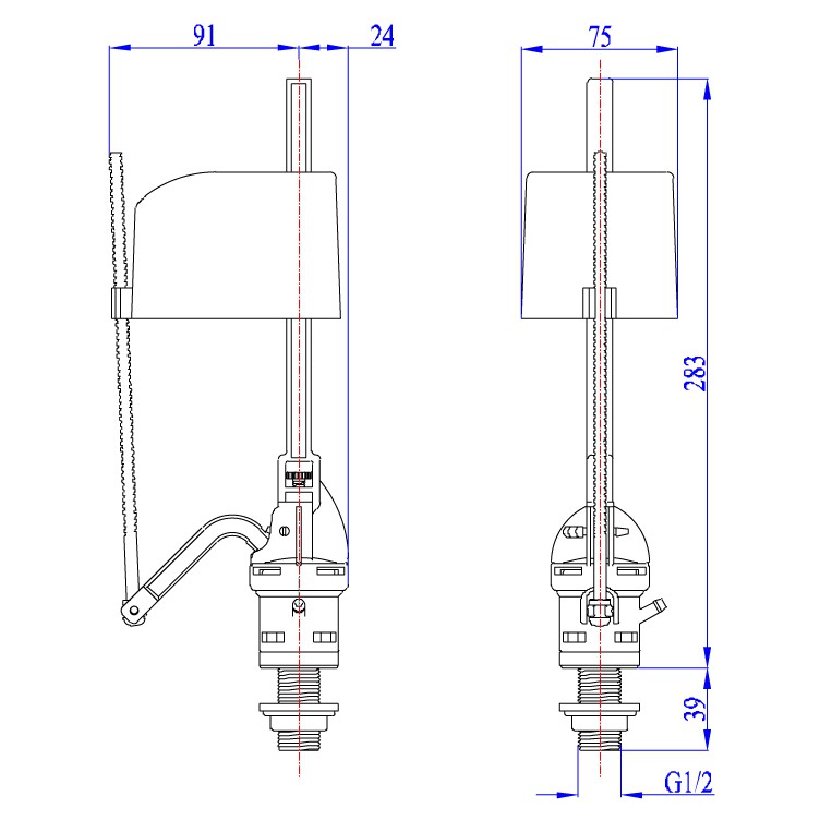 Bộ xả thùng nước 2 nút nhấn VS0403 Paradise cấp piston chiều cao trụ xả 260mm dùng cho bồn cầu 2 khối két rời