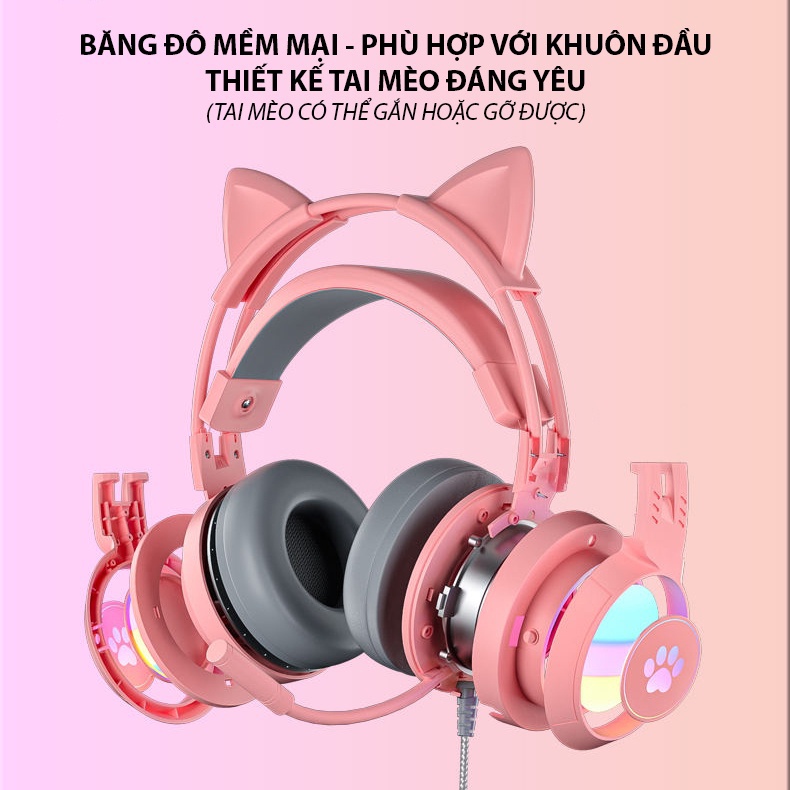 Tai nghe gaming chụp tai có mic kiểu dáng tai mèo